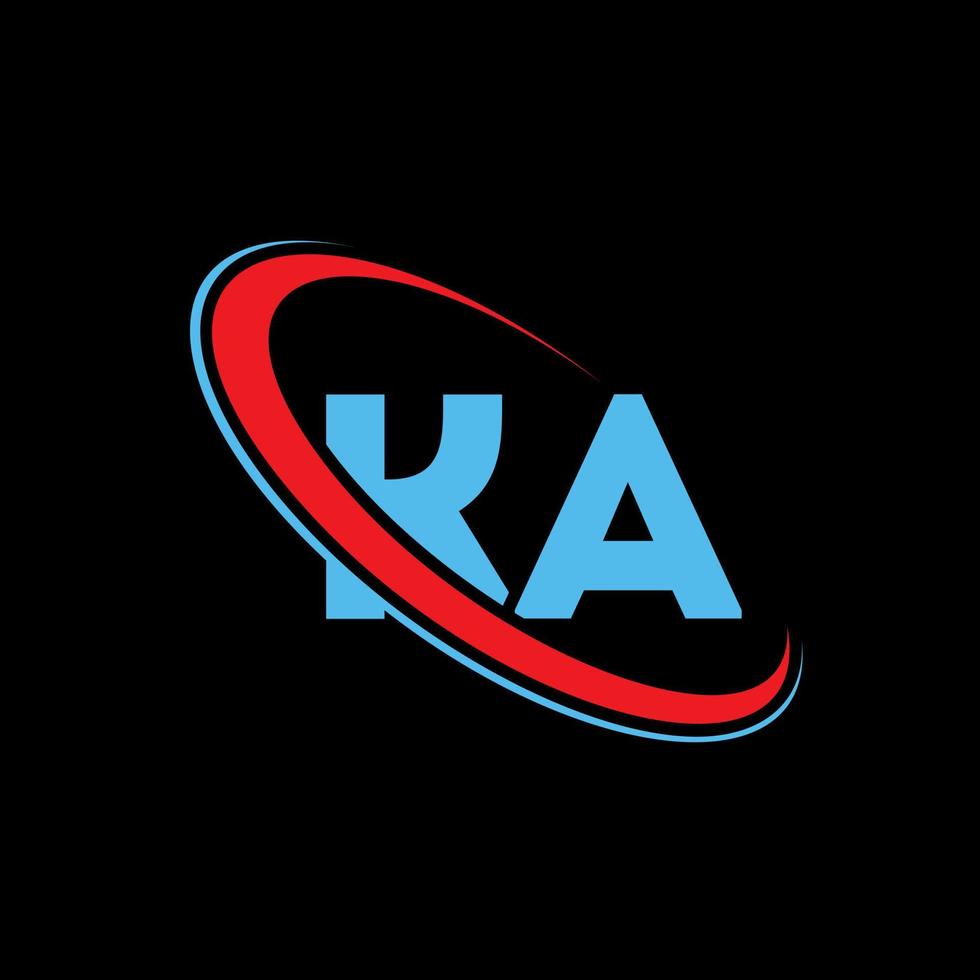KA logo. KA design. Blue and red KA letter. KA letter logo design. Initial letter KA linked circle uppercase monogram logo. vector