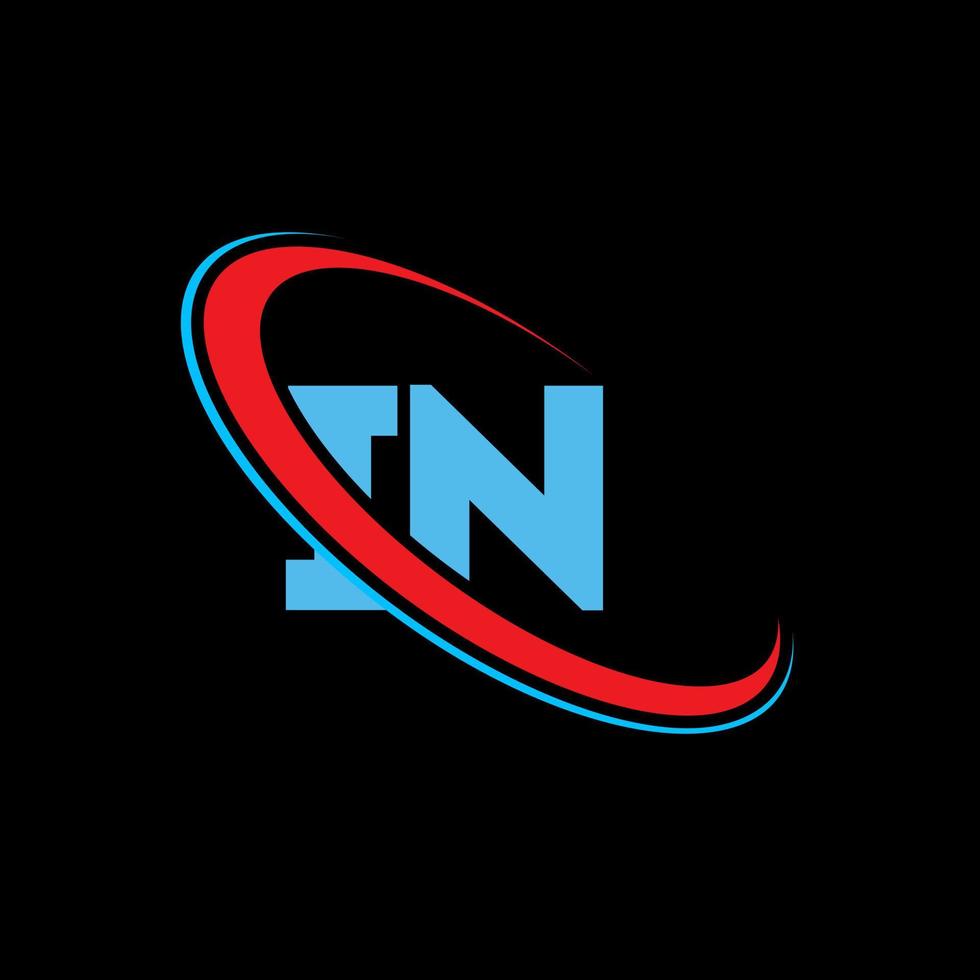 IN logo. IN design. Blue and red IN letter. IN letter logo design. Initial letter IN linked circle uppercase monogram logo. vector