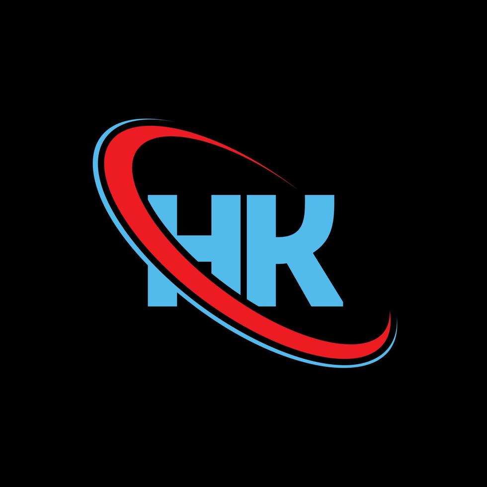HK logo. HK design. Blue and red HK letter. HK letter logo design. Initial letter HK linked circle uppercase monogram logo. vector