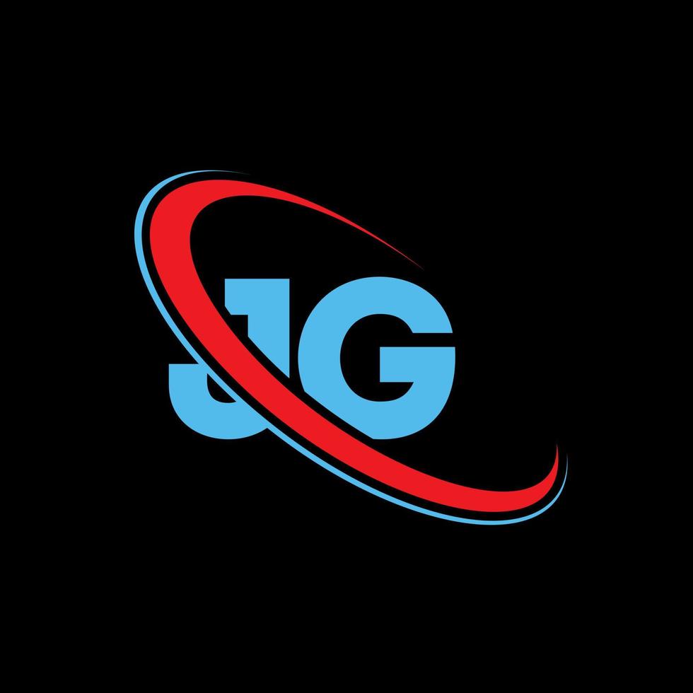 JG logo. JG design. Blue and red JG letter. JG letter logo design. Initial letter JG linked circle uppercase monogram logo. vector