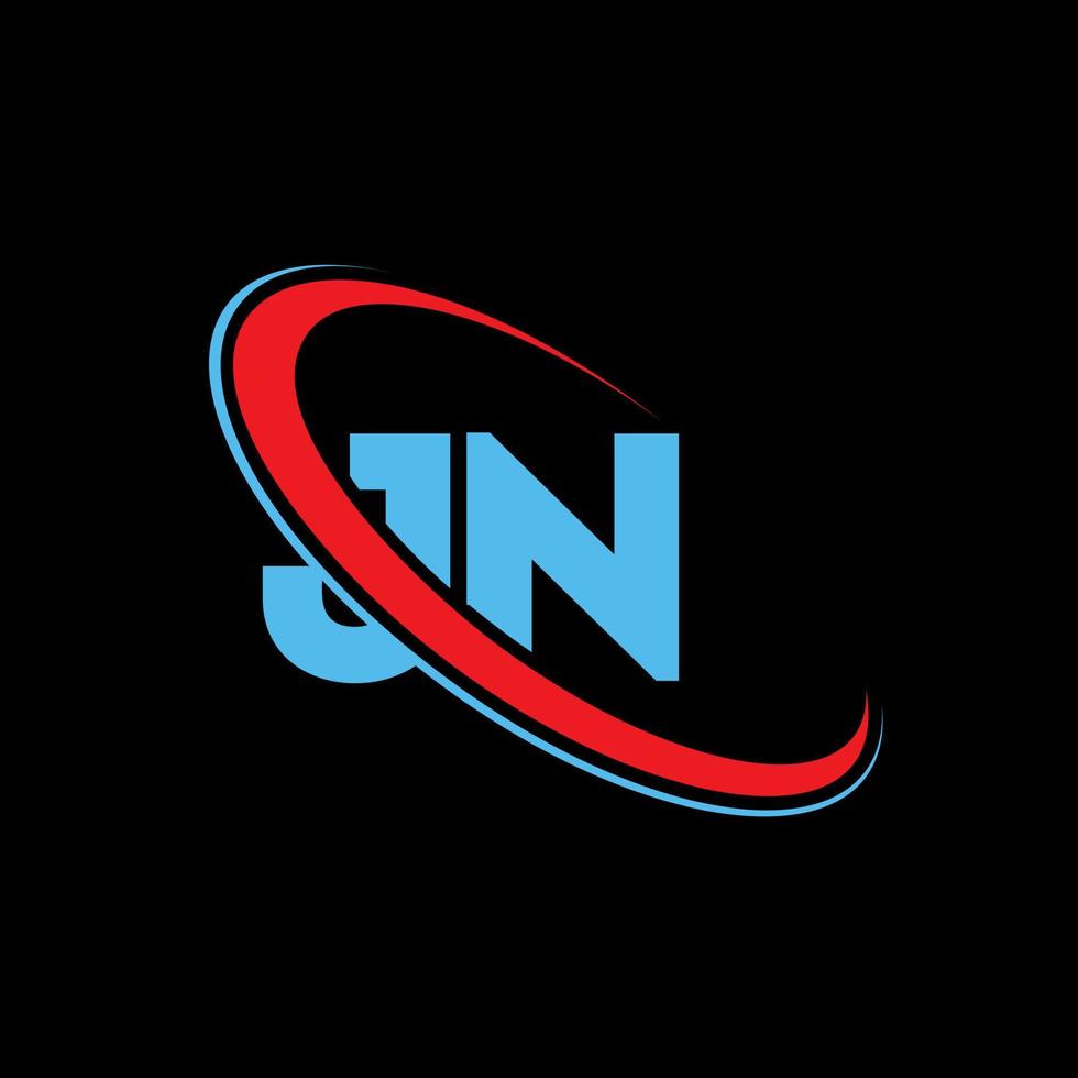 JN logo. JN design. Blue and red JN letter. JN letter logo design. Initial letter JN linked circle uppercase monogram logo. vector