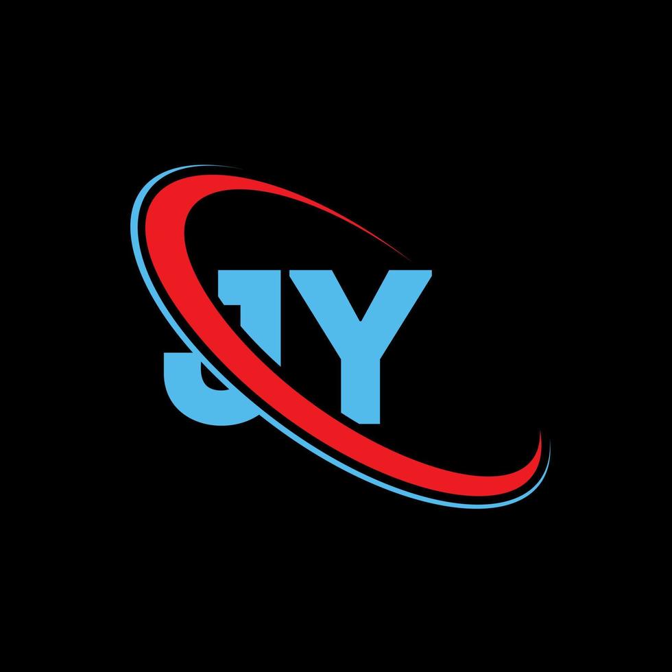 logotipo jy. diseño jy. letra jy azul y roja. diseño del logotipo de la letra jy. letra inicial jy logotipo del monograma en mayúsculas del círculo vinculado. vector