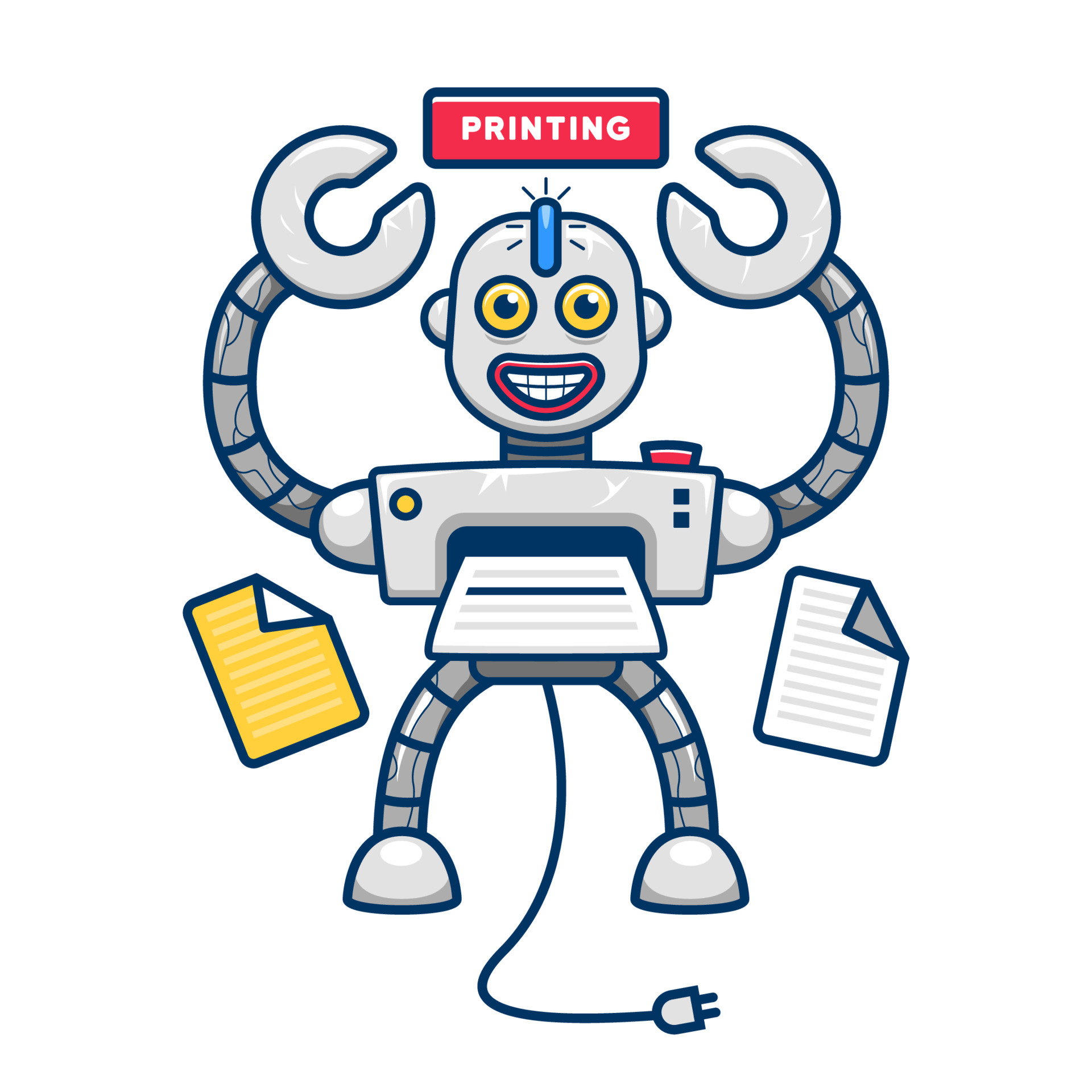 Quirky funny printer robot mascot character illustration vector ...