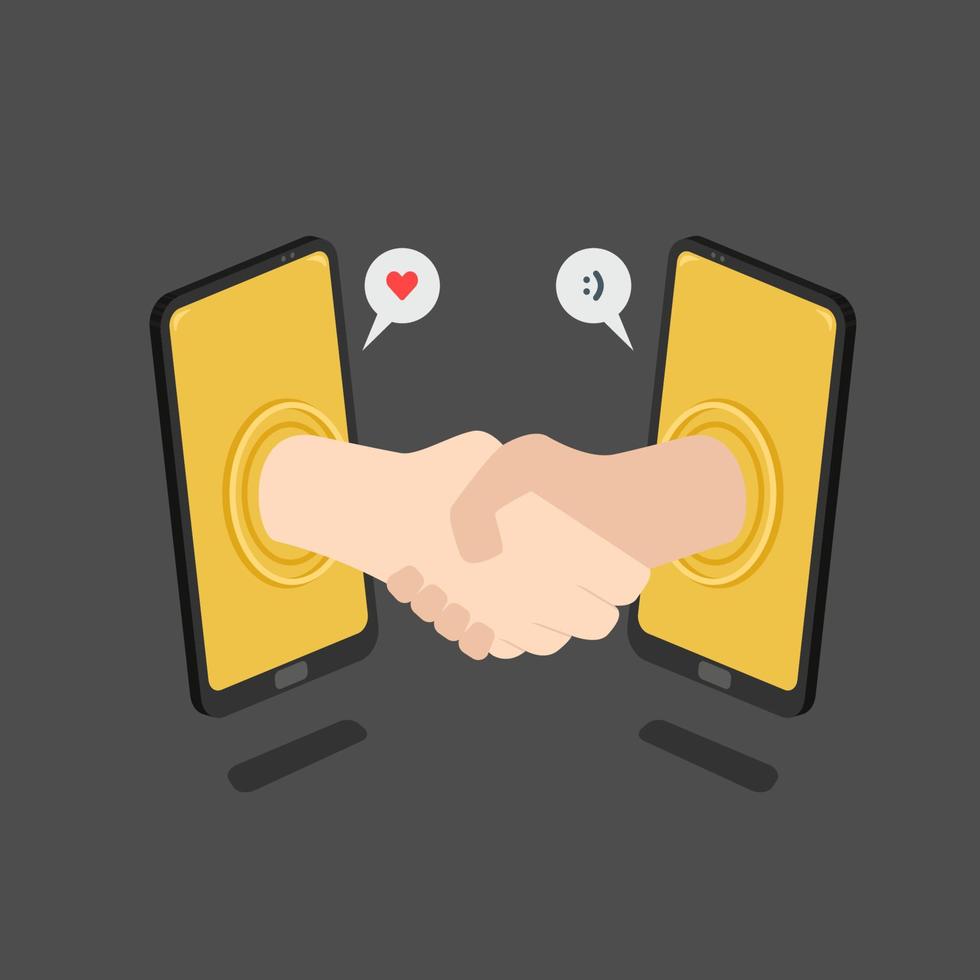 Handshake phone to phone business deal with technology illustration vector