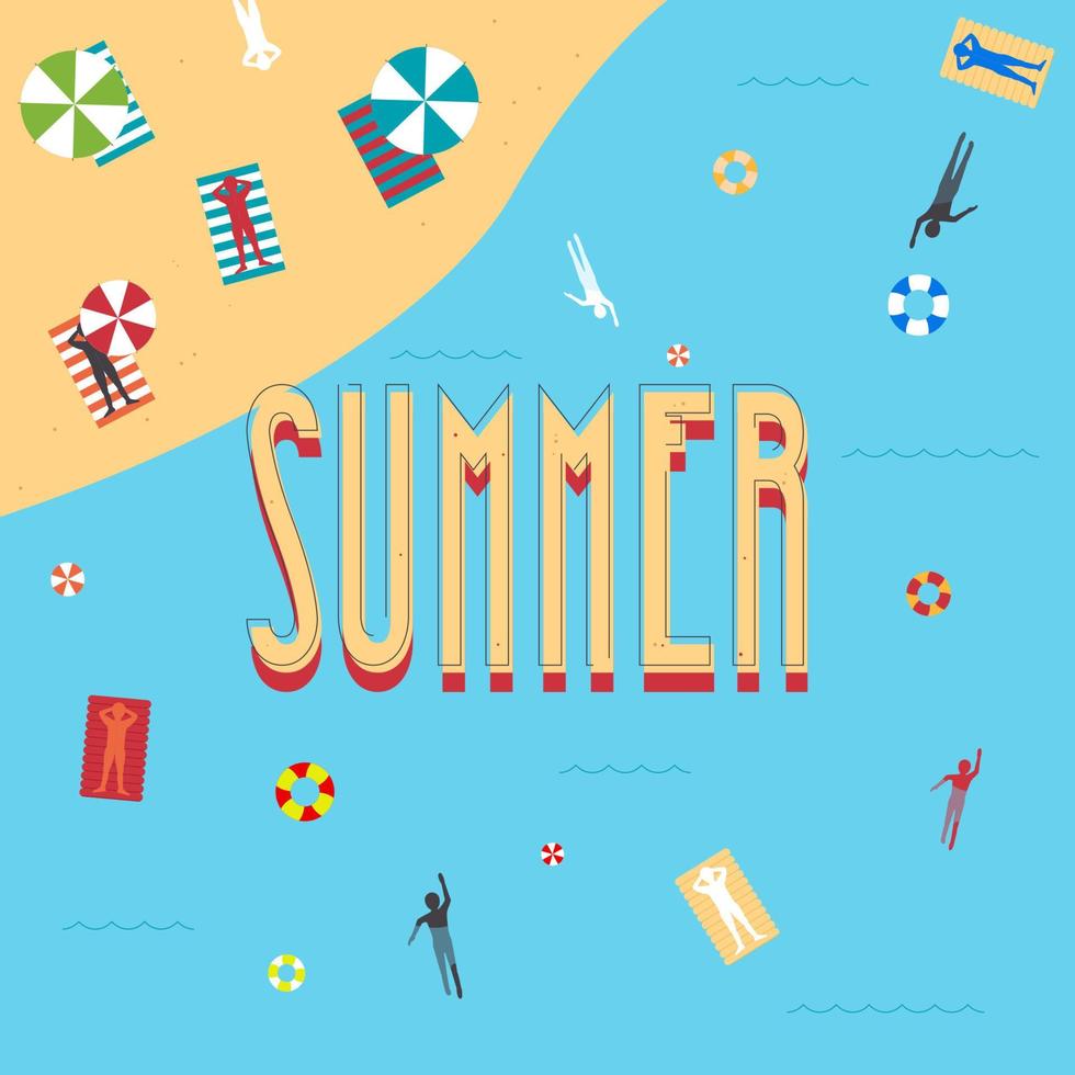 Summer on the beach top view illustration in flat style vector