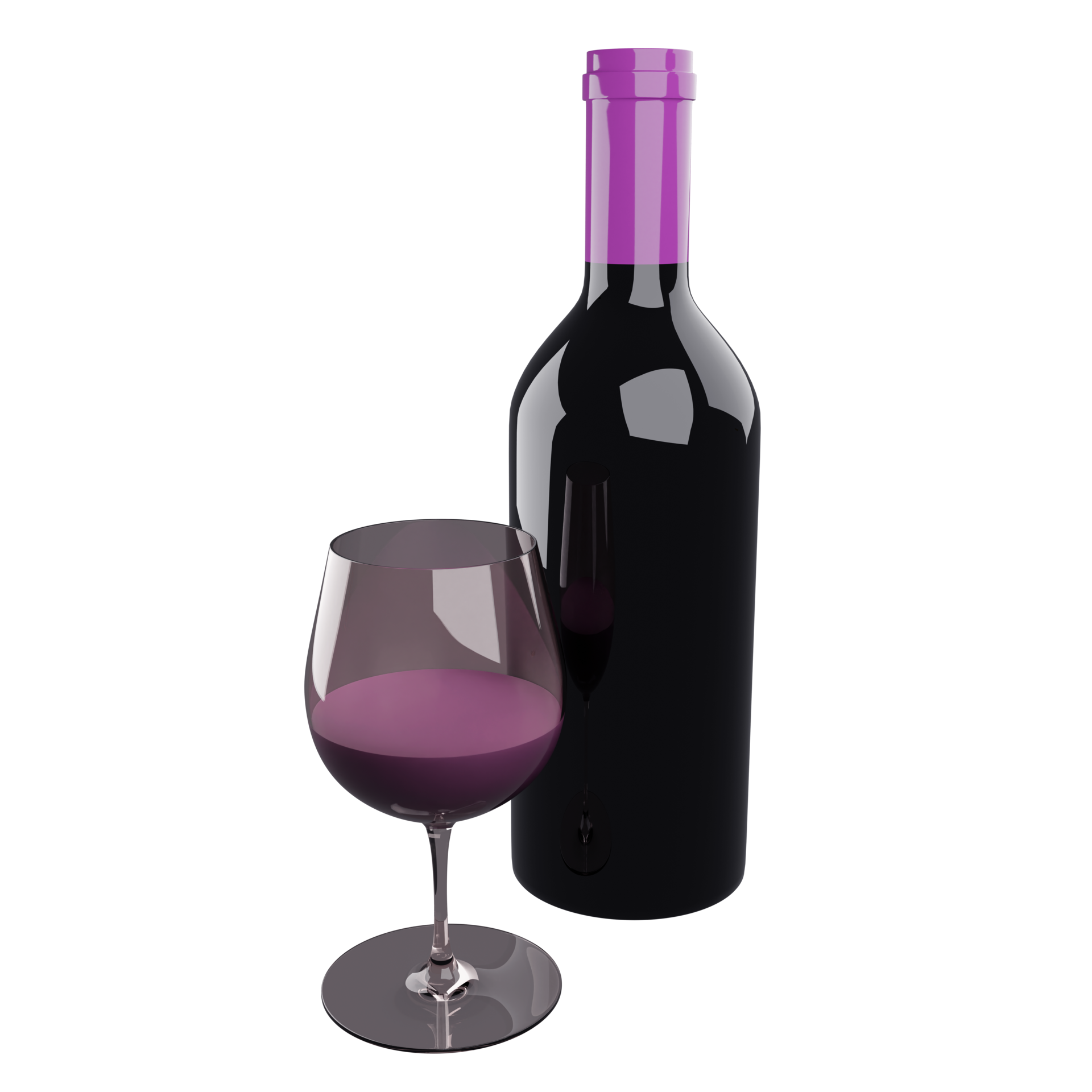 3D rendering grape wine bottle and glass on transparent background