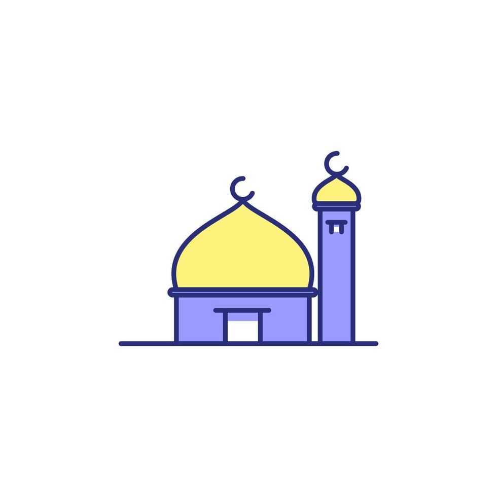 Simple small blue mosque in rounded line illustration vector