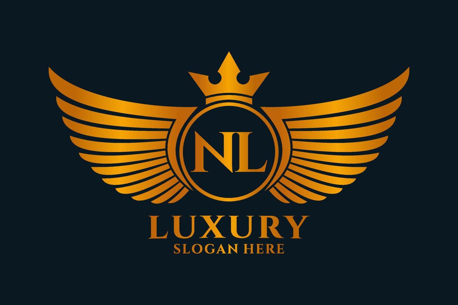Luxury royal wing Letter NL crest Gold color Logo vector, Victory logo, crest logo, wing logo, vector logo template.