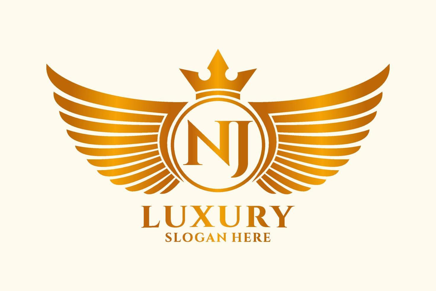 Luxury royal wing Letter NJ crest Gold color Logo vector, Victory logo, crest logo, wing logo, vector logo template.