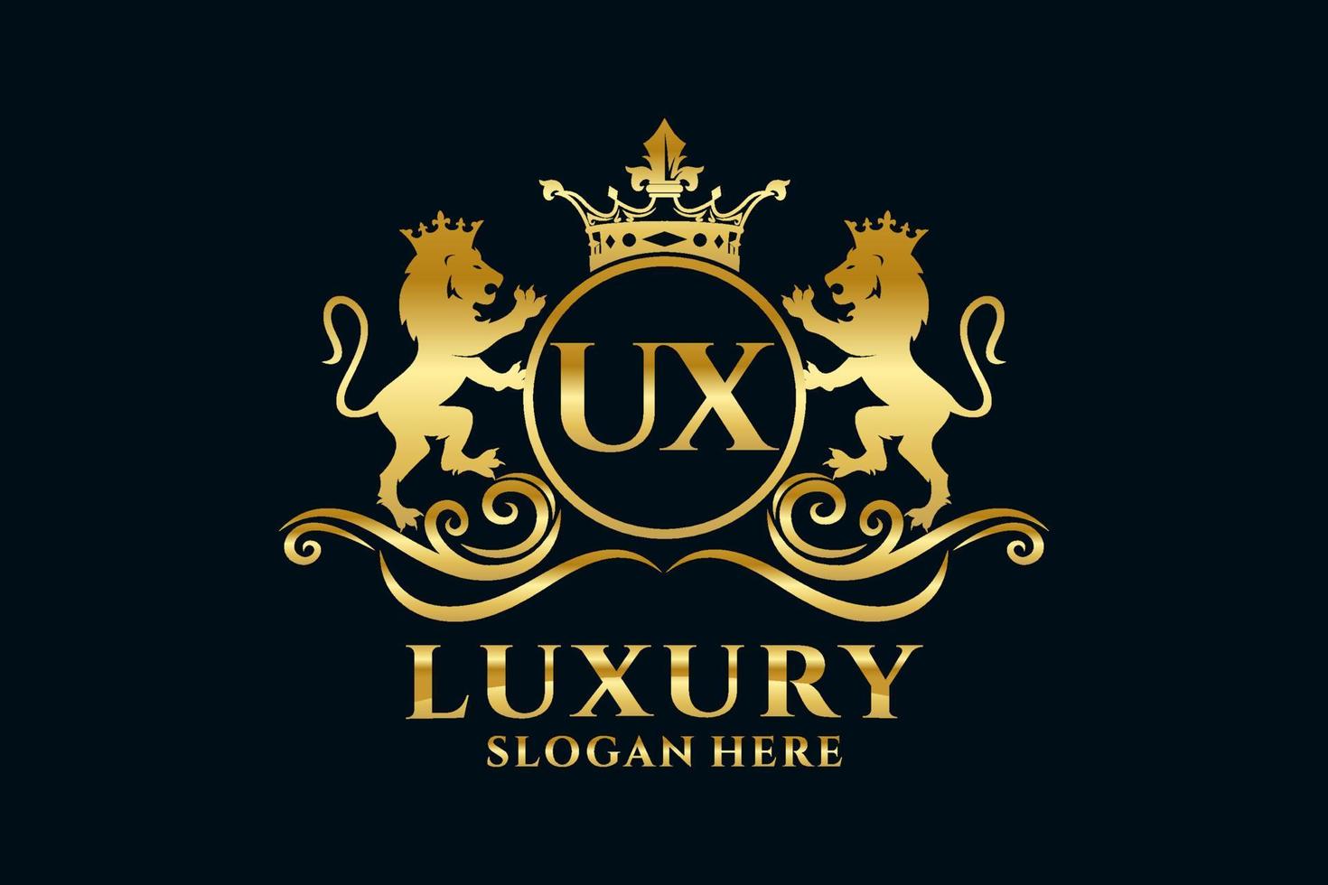 Initial UX Letter Lion Royal Luxury Logo template in vector art for luxurious branding projects and other vector illustration.