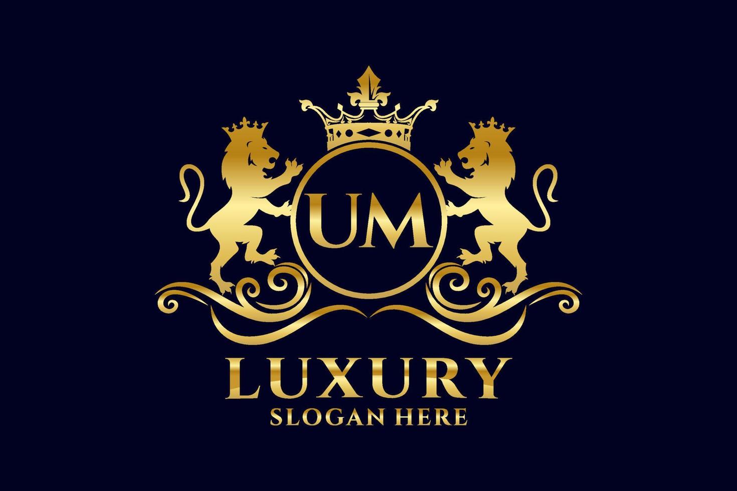 Initial UM Letter Lion Royal Luxury Logo template in vector art for luxurious branding projects and other vector illustration.
