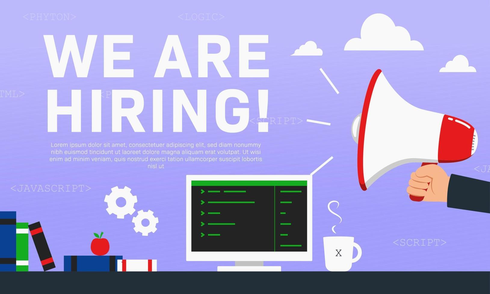 We are hiring Programmer. Recruitment poster ads illustration for computer programmer vector