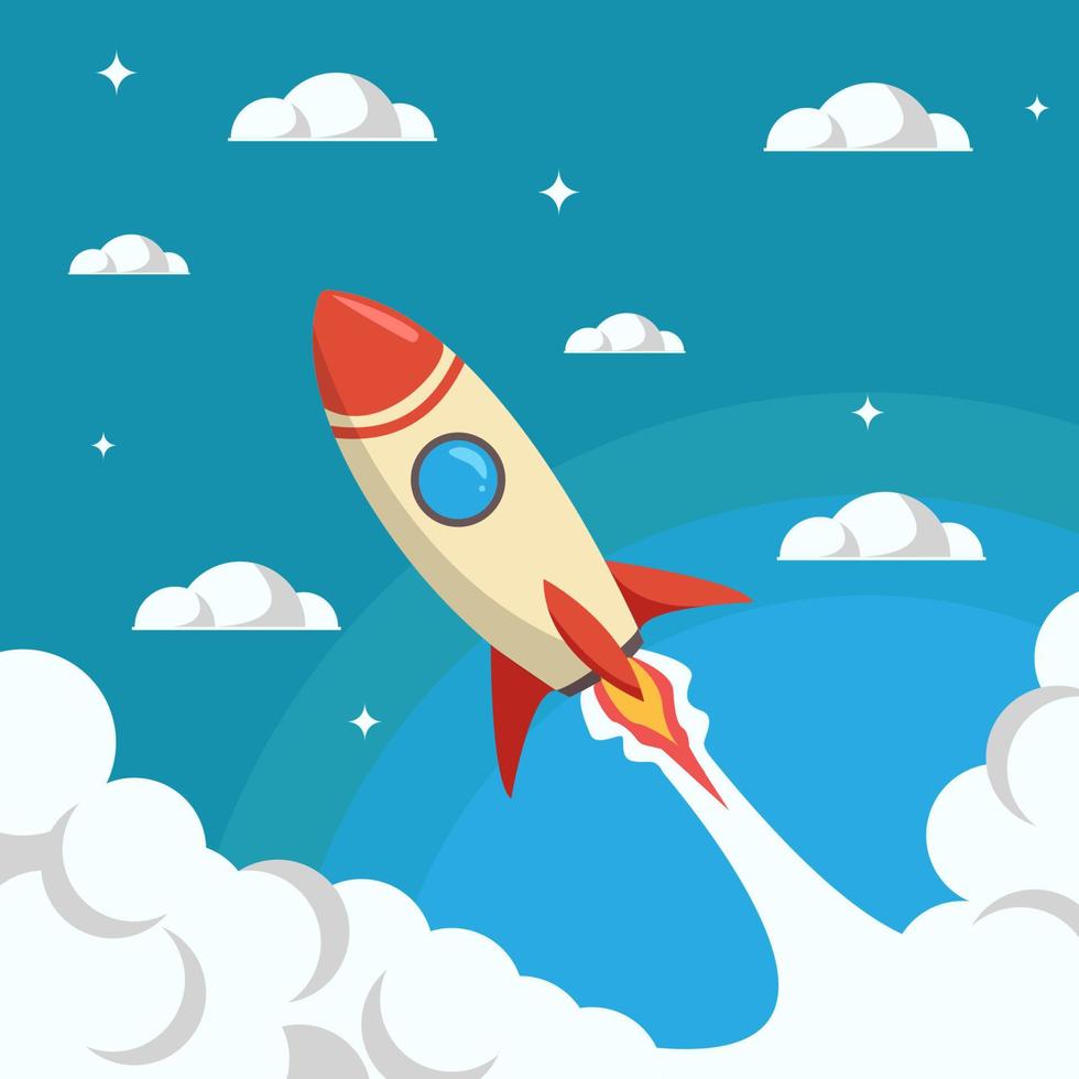 Rocket launch representing high grow of business start up vector