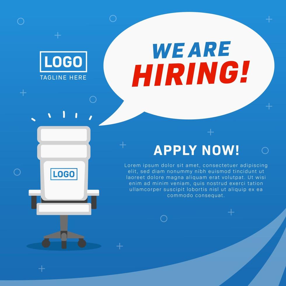 we are hiring, job vacancy poster with empty office chair illustration ads for millennial vector
