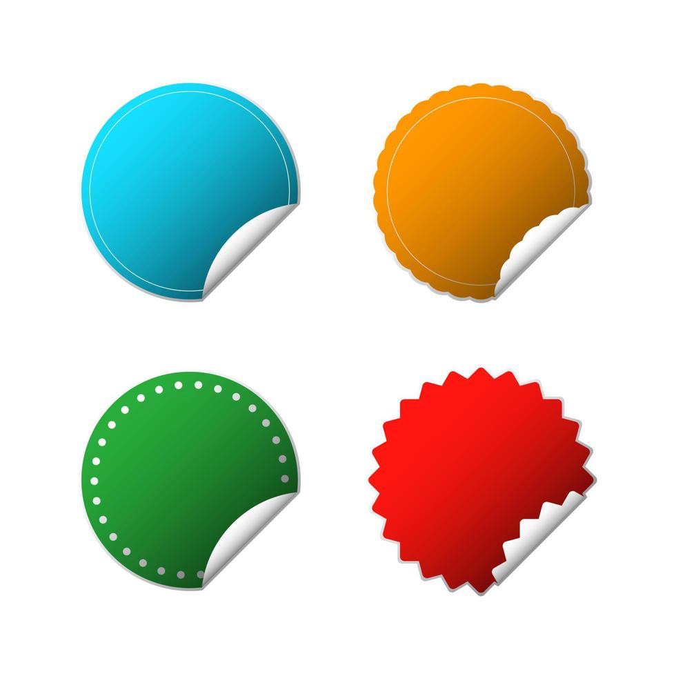 set of cut out round sticker in green, blue, yellow and red vector