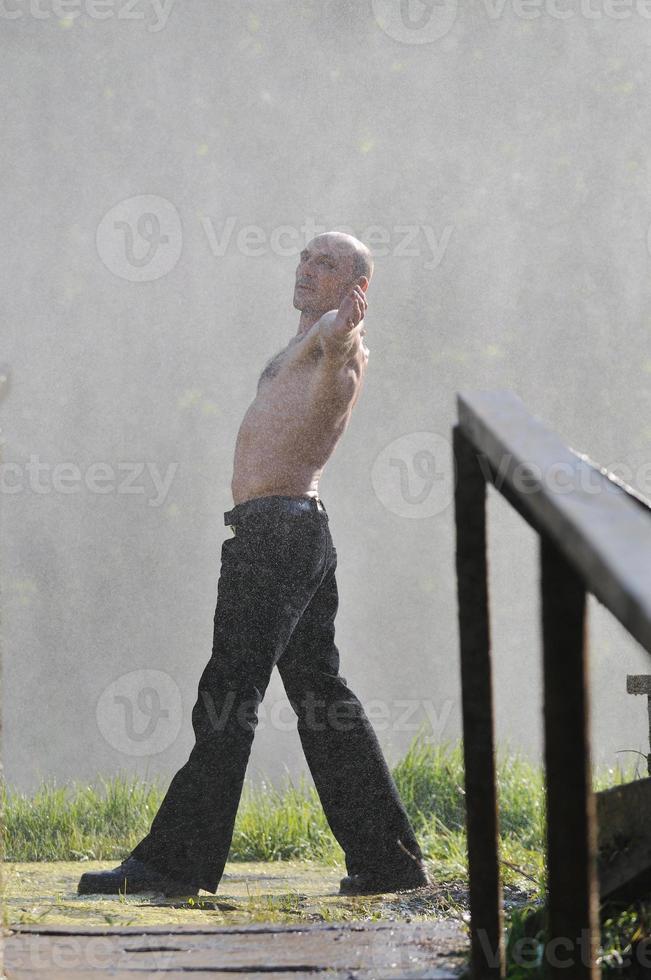 Man in waterfall photo