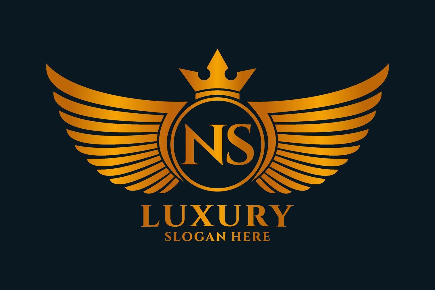 Luxury royal wing Letter NS crest Gold color Logo vector, Victory logo, crest logo, wing logo, vector logo template.