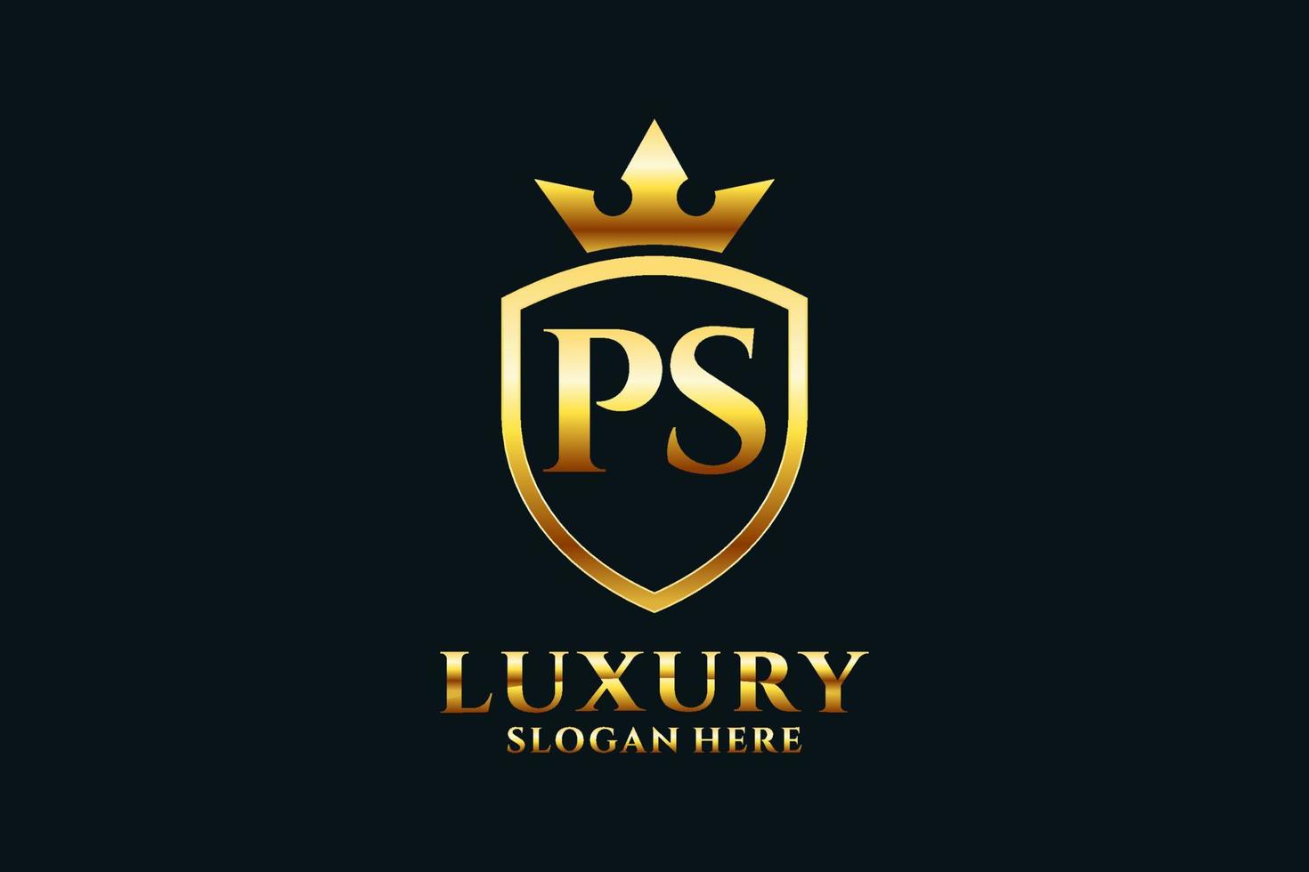 initial PS elegant luxury monogram logo or badge template with scrolls and royal crown - perfect for luxurious branding projects vector