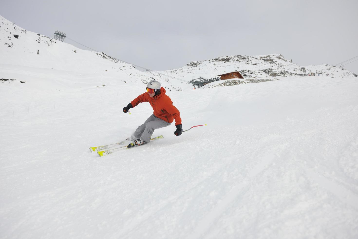 skiing on on now at winter season photo