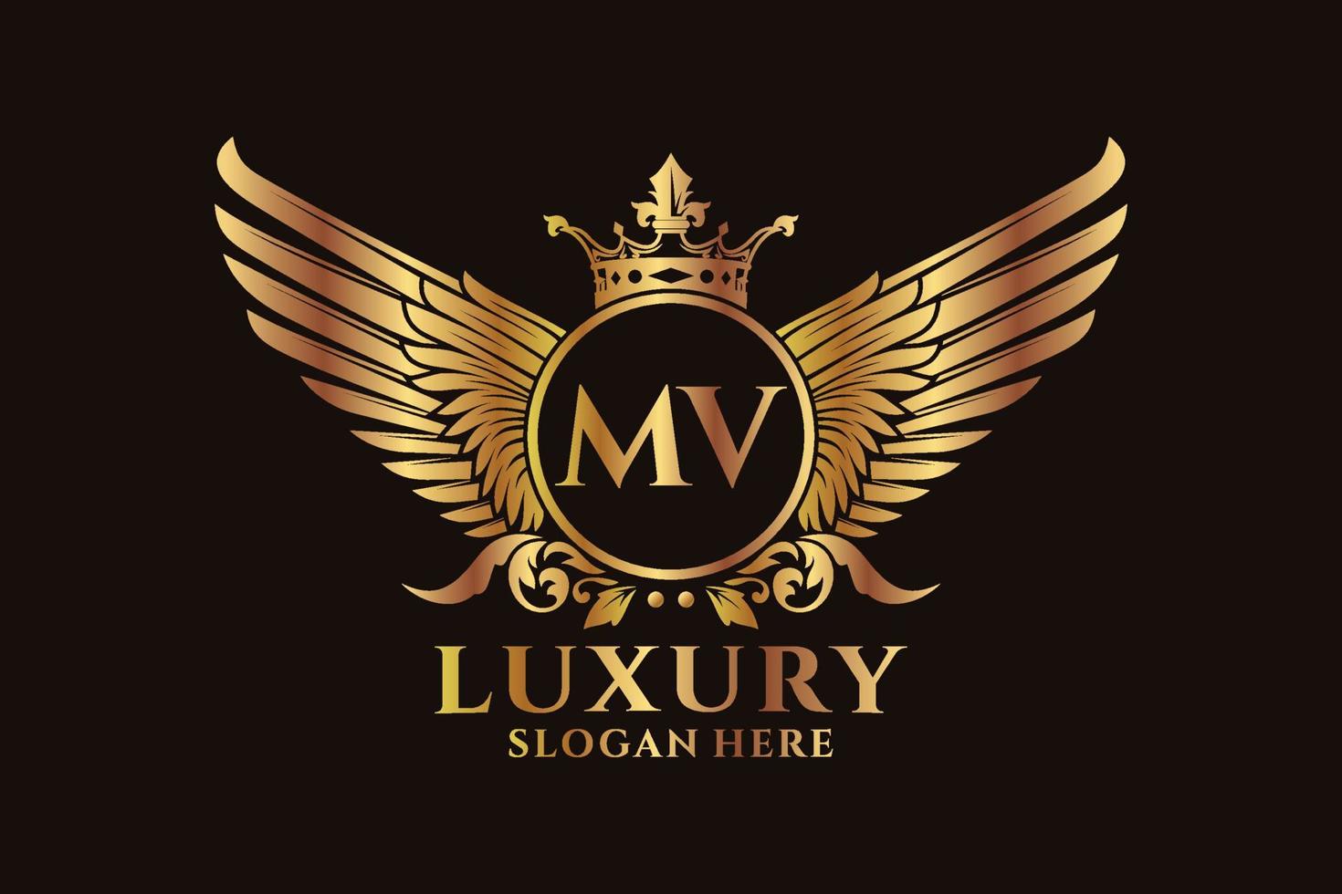 Luxury royal wing Letter MV crest Gold color Logo vector, Victory logo, crest logo, wing logo, vector logo template.