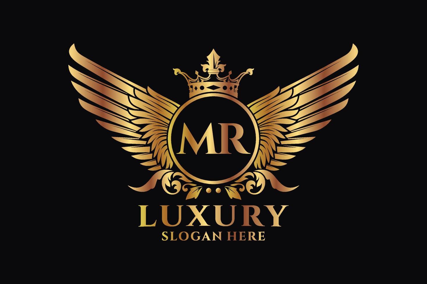 Luxury royal wing Letter MR crest Gold color Logo vector, Victory logo, crest logo, wing logo, vector logo template.