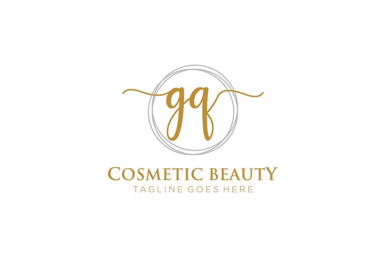 initial GQ Feminine logo beauty monogram and elegant logo design, handwriting logo of initial signature, wedding, fashion, floral and botanical with creative template. vector