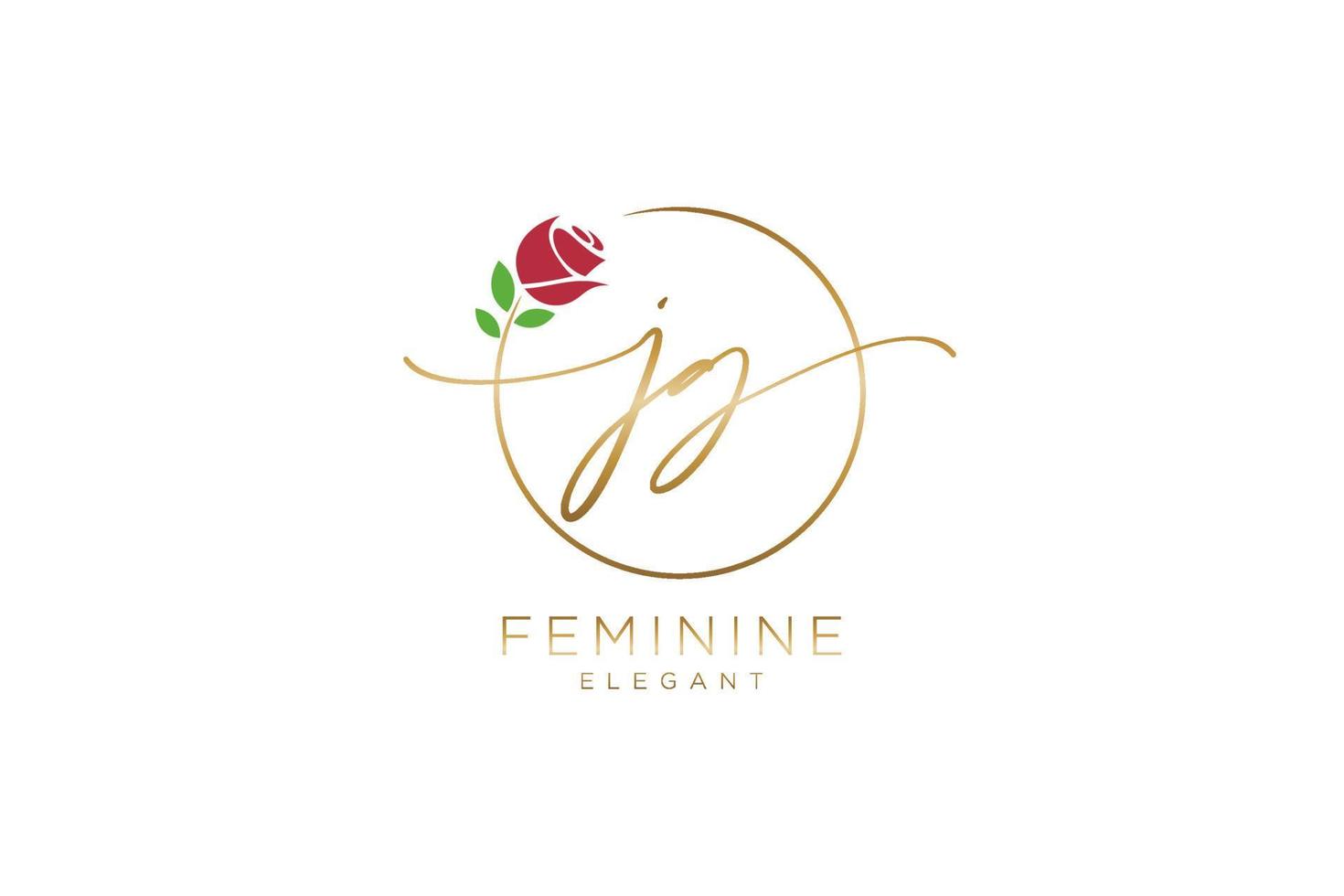 initial JG Feminine logo beauty monogram and elegant logo design, handwriting logo of initial signature, wedding, fashion, floral and botanical with creative template. vector