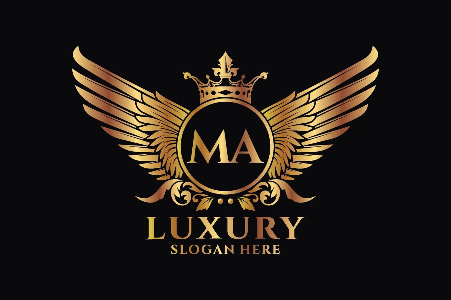 Luxury royal wing Letter MA crest Gold color Logo vector, Victory logo, crest logo, wing logo, vector logo template.