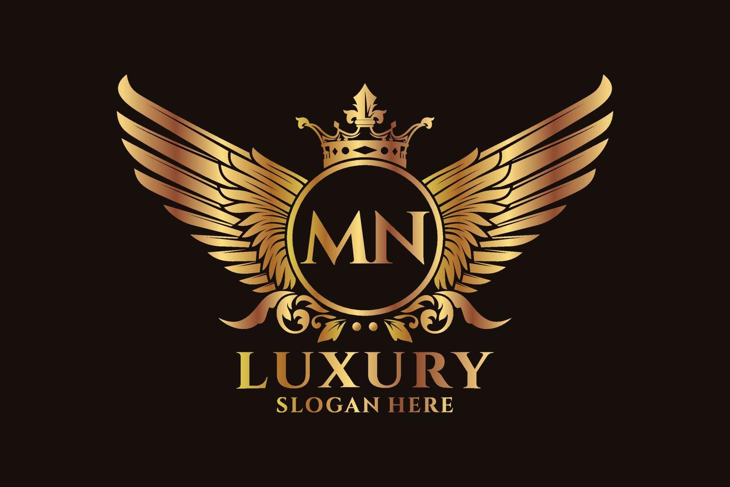 Luxury royal wing Letter MN crest Gold color Logo vector, Victory logo, crest logo, wing logo, vector logo template.