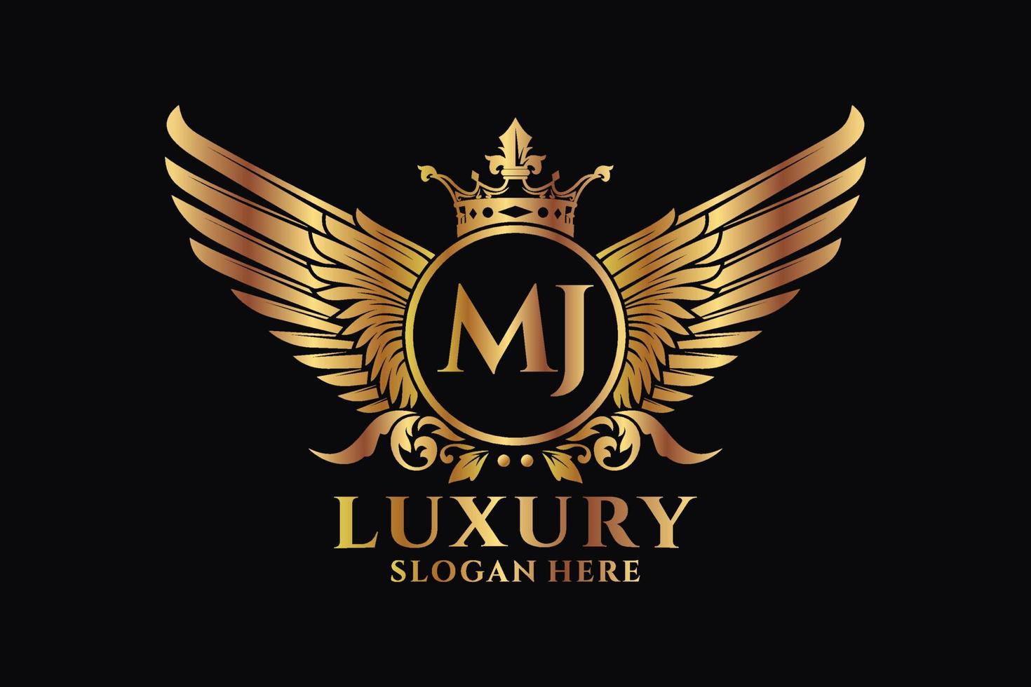 Luxury royal wing Letter MJ crest Gold color Logo vector, Victory logo, crest logo, wing logo, vector logo template.