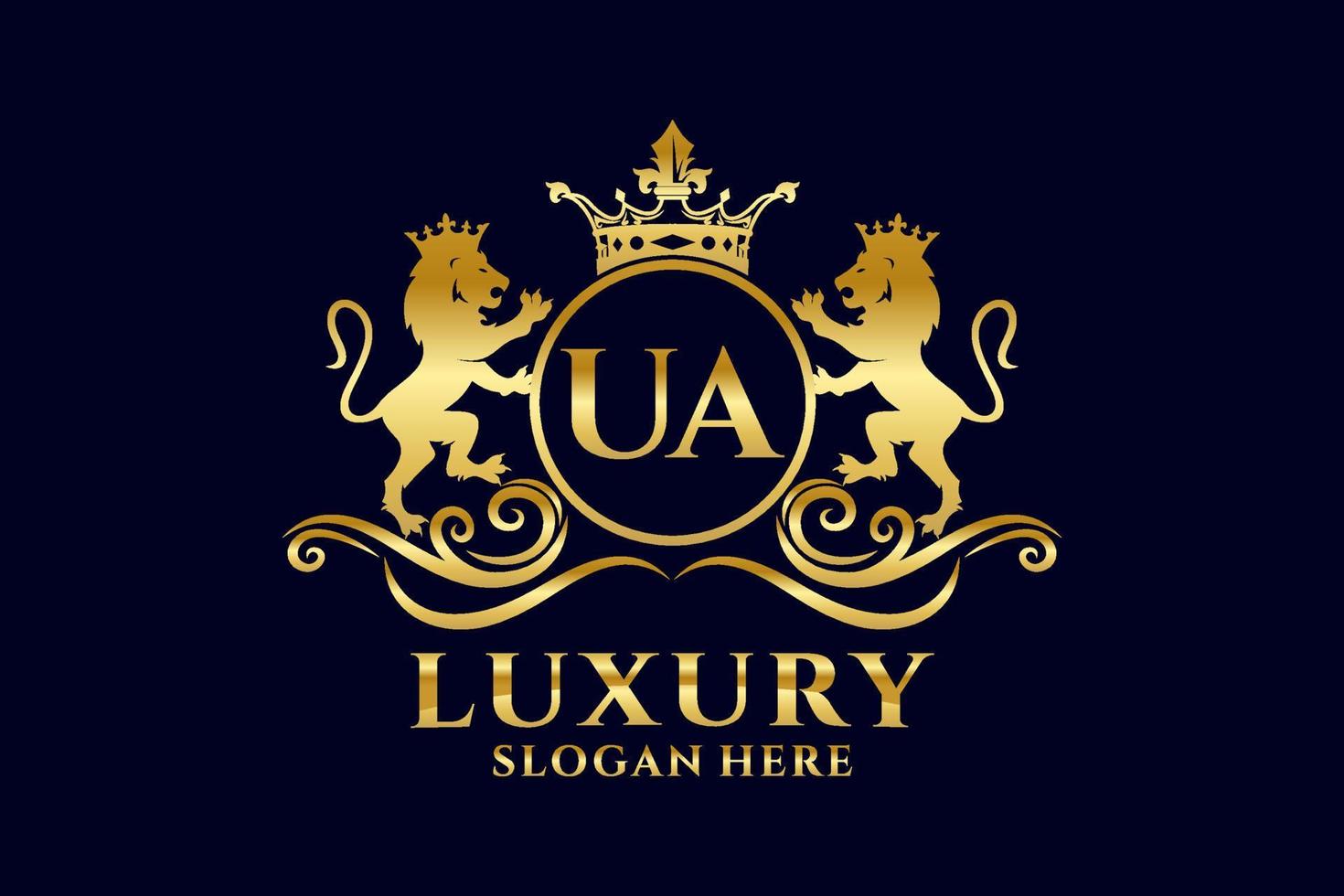 Initial UA Letter Lion Royal Luxury Logo template in vector art for luxurious branding projects and other vector illustration.
