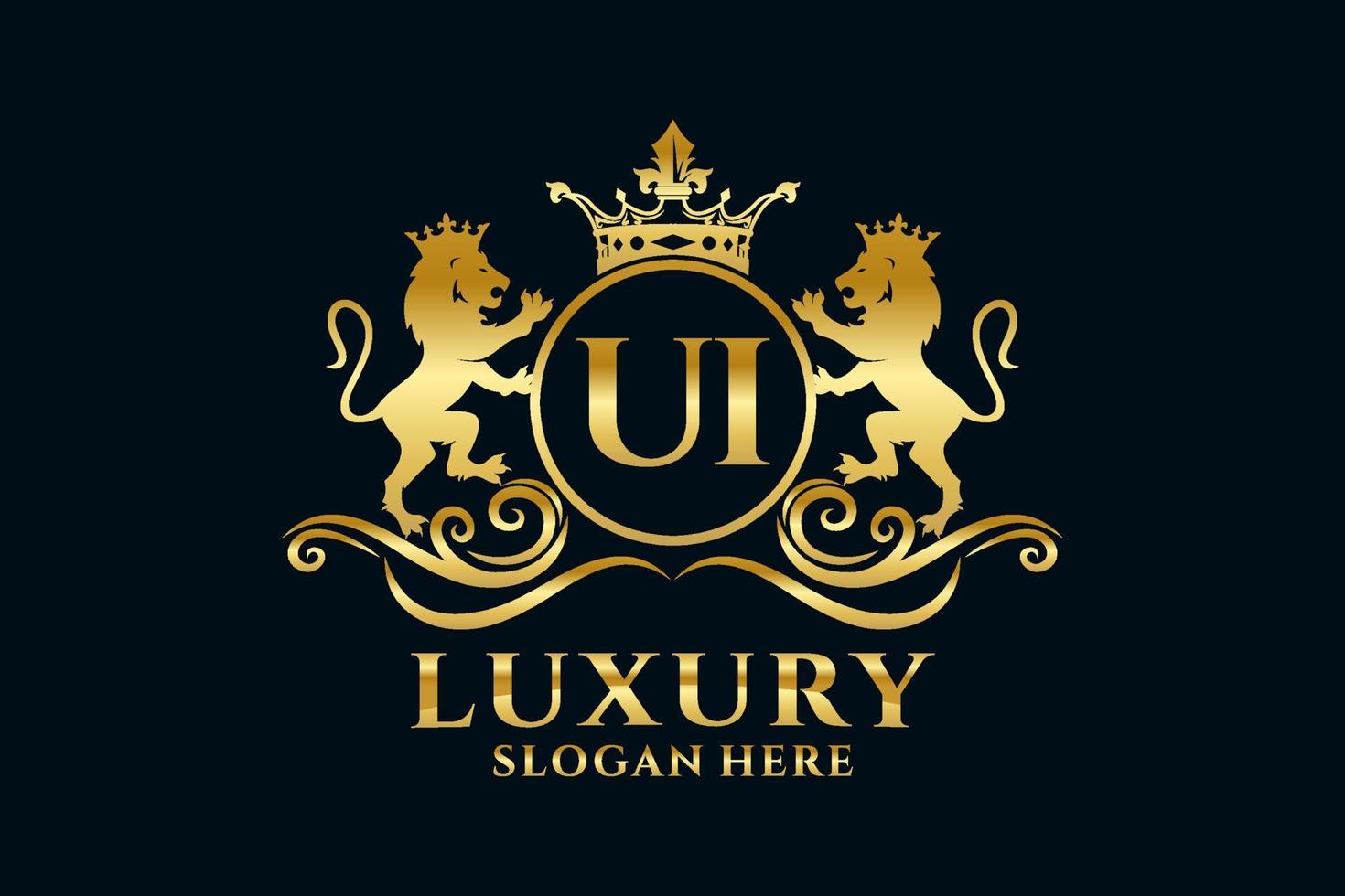 Initial UI Letter Lion Royal Luxury Logo template in vector art for luxurious branding projects and other vector illustration.