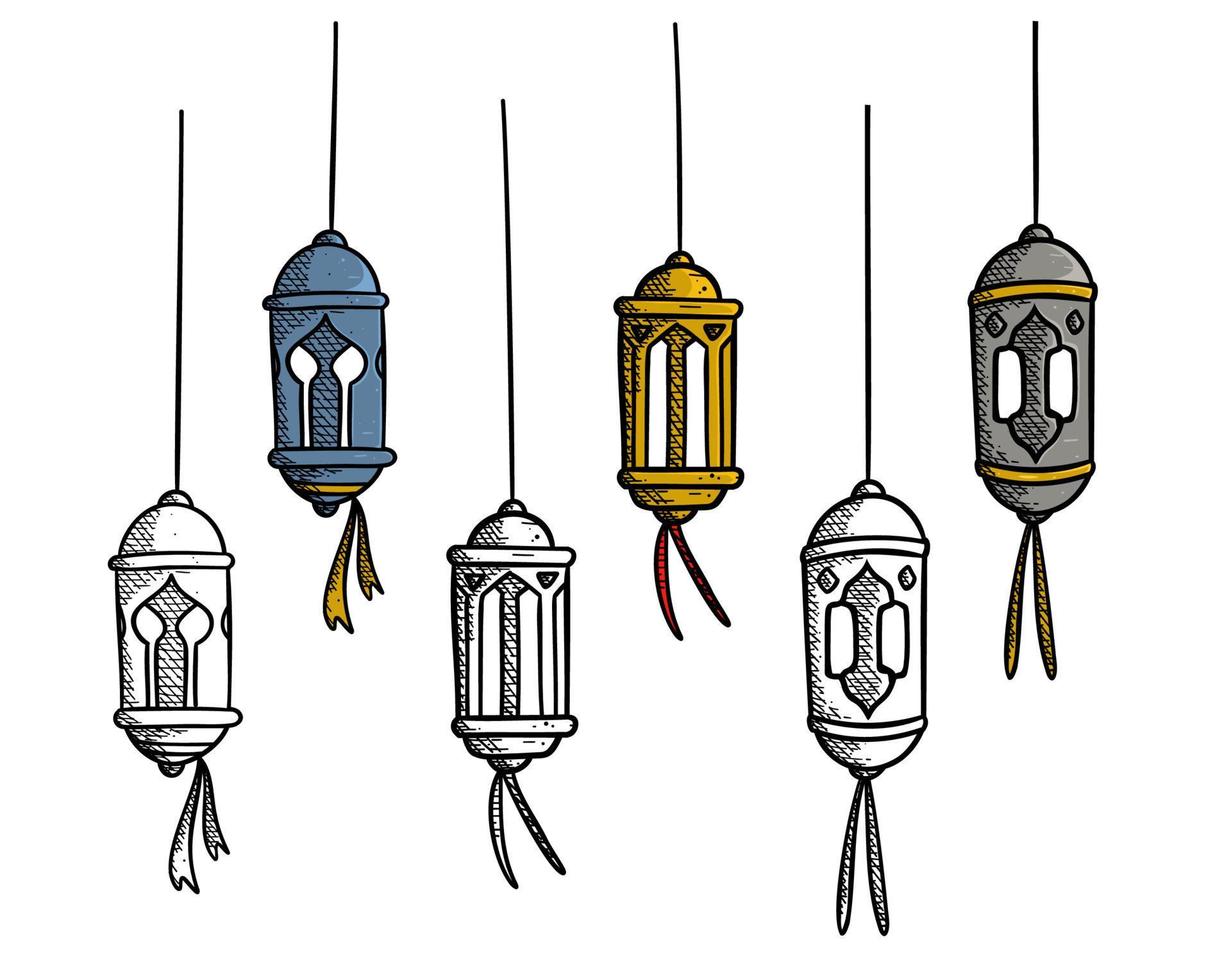 Ramdhan lamp lantern vector sketch style illustration set collection