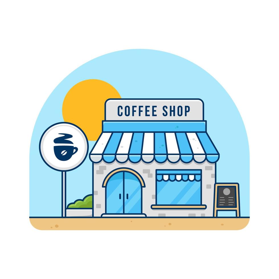 Coffee shop cafe building vector flat illustration