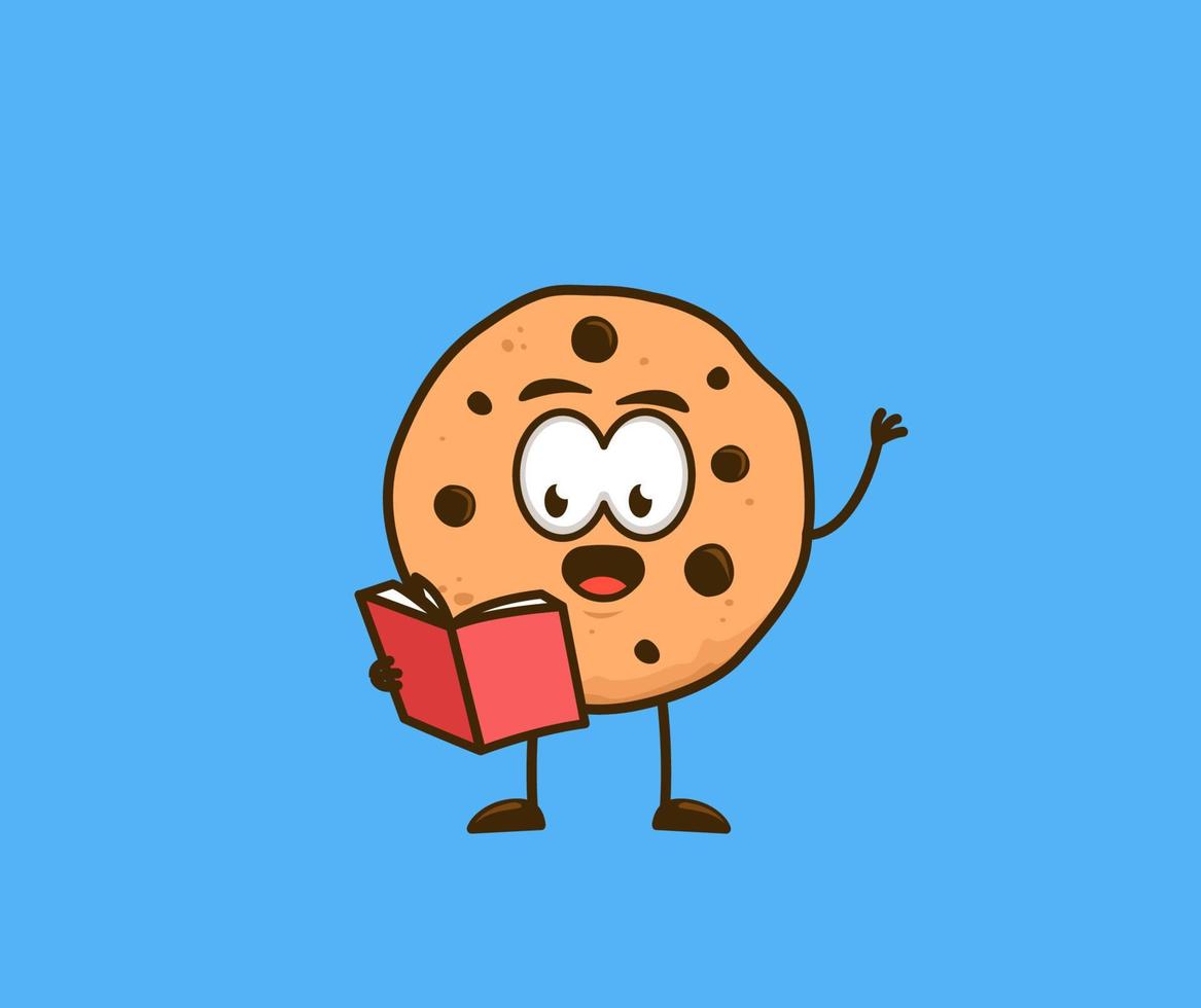 Cute cookies snack cartoon character reading book vector illustration graphic