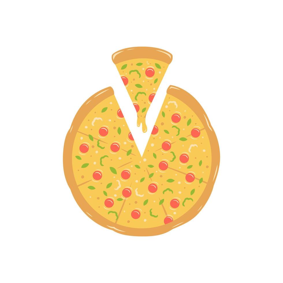 full round pizza with melting cheese illustration vector