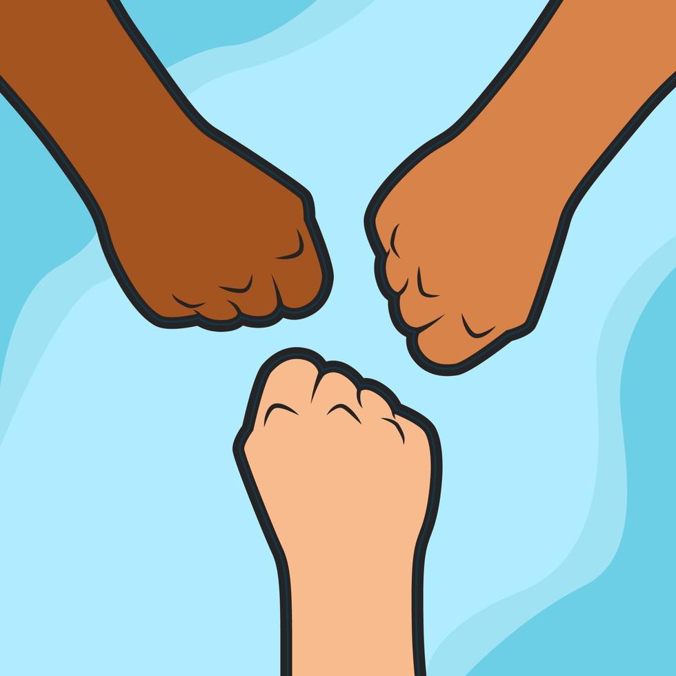 ilustración vectorial de piel de raza multirracial mano étnica puño unir amistad vector