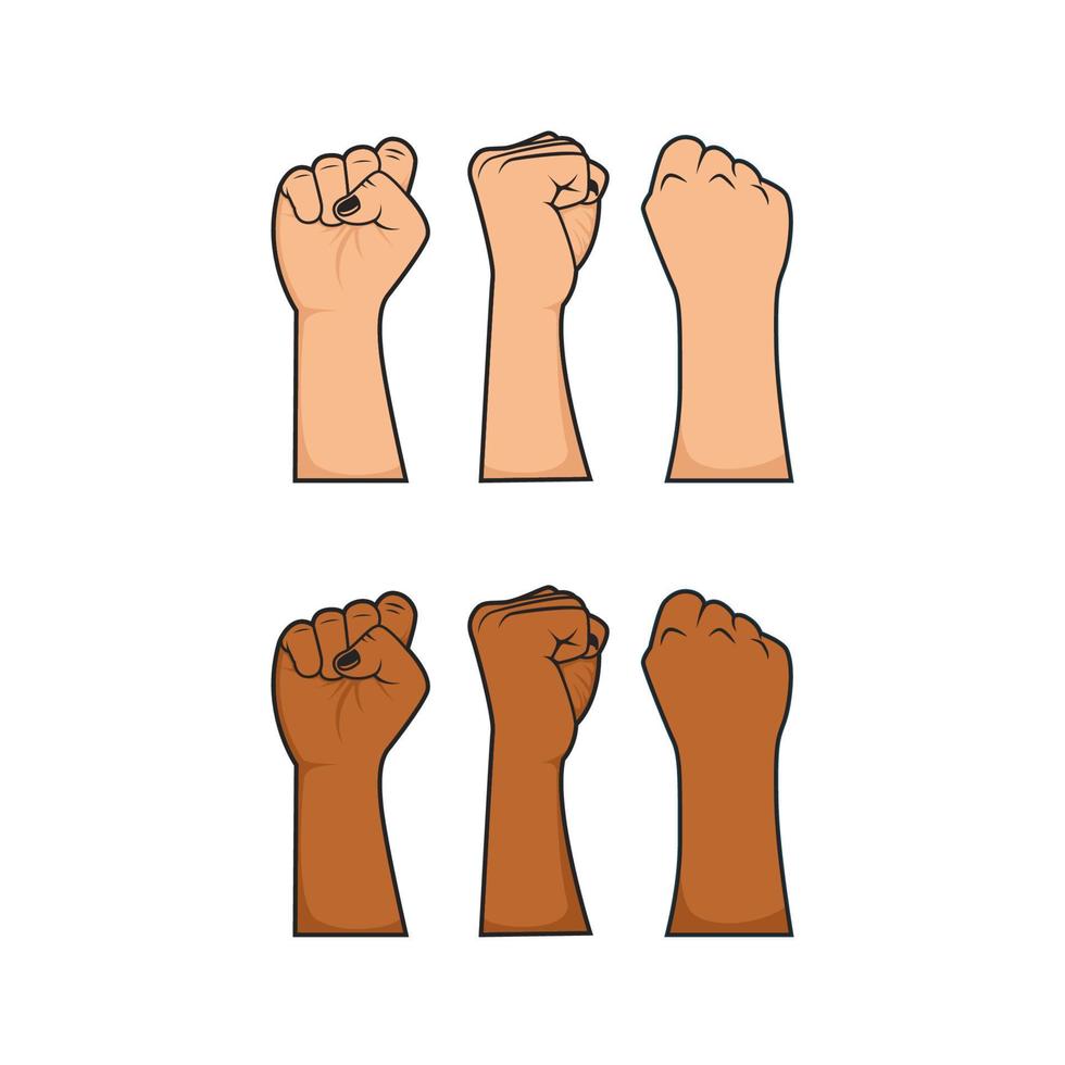 Vector set fist hand punch for revolution fighter protestor demonstration with multiracial skin color illustration