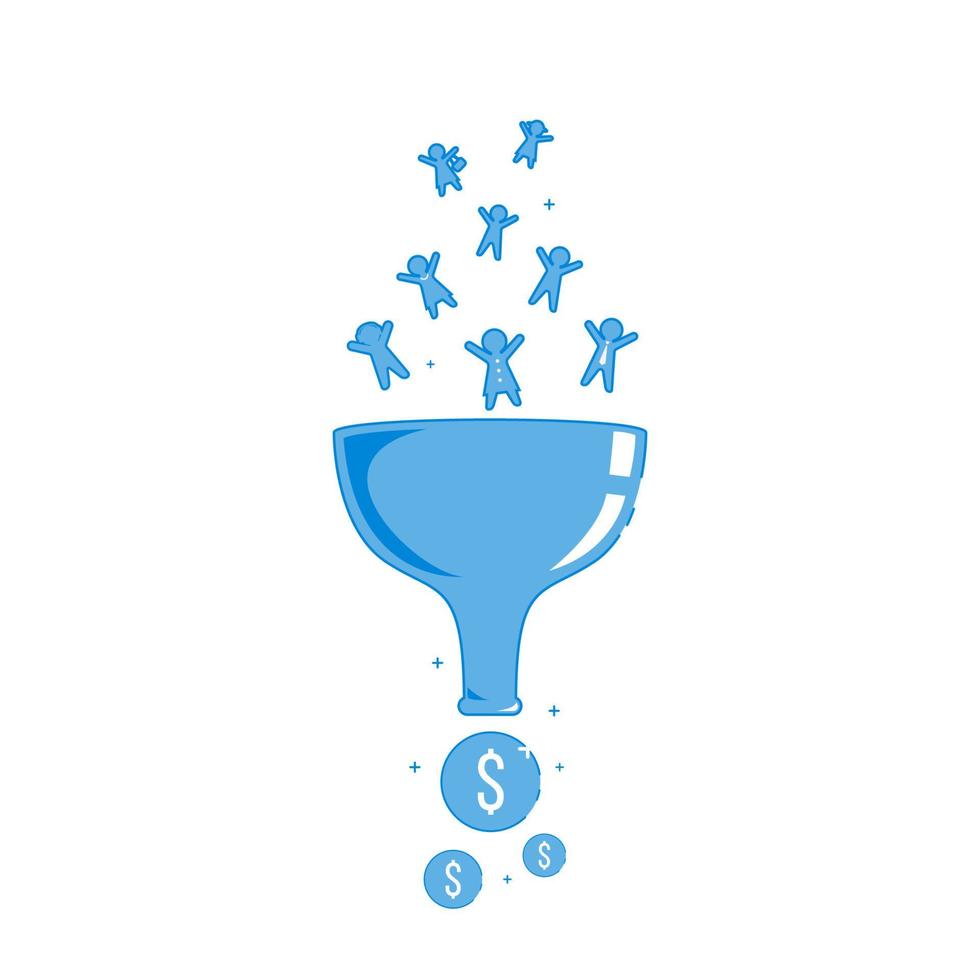 Marketing Funnel illustration with purchase or money output vector