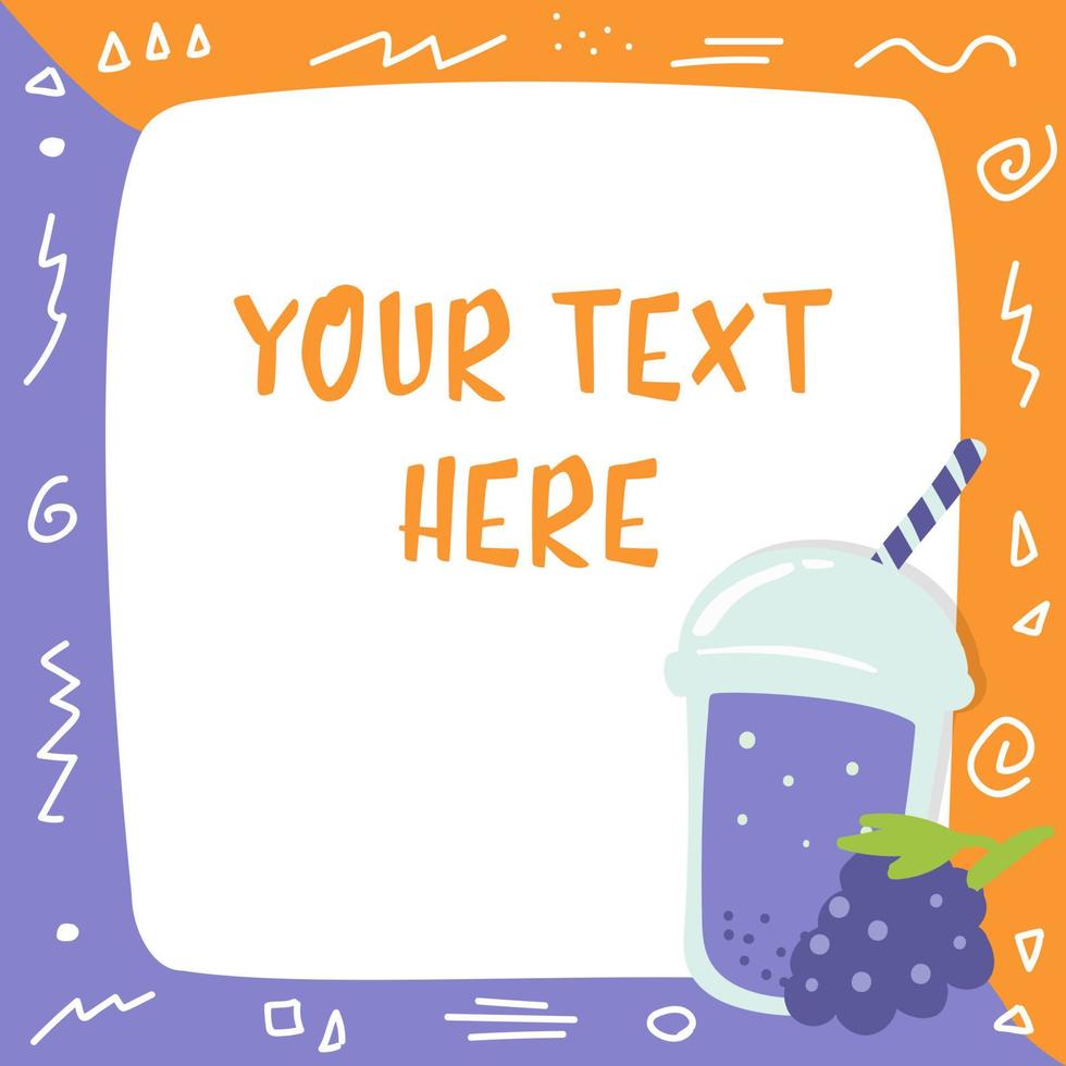 Grape purple cup fresh bubble drink with text advertising template vector
