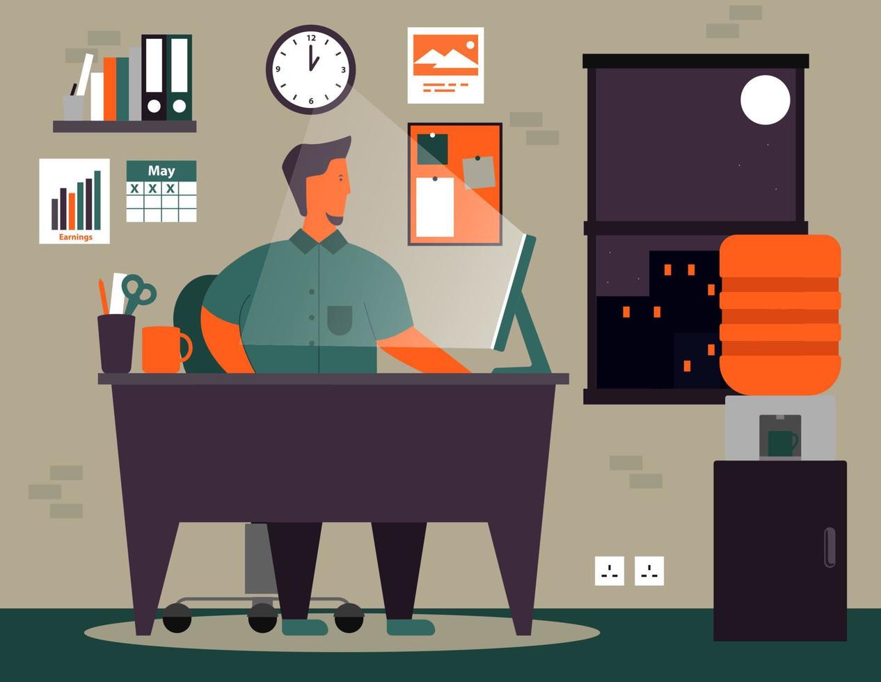 ilustración de espacio de trabajo de trabajador independiente o remoto con esquema de color único en estilo minimalista ver 2 vector