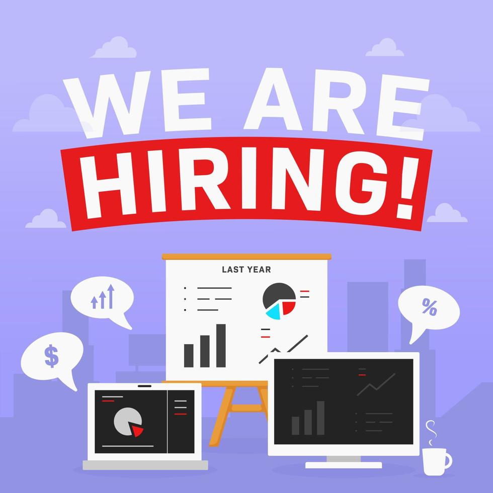 We are hiring best accountant or analyst in the town poster illustration recruitment crew employe professional vector