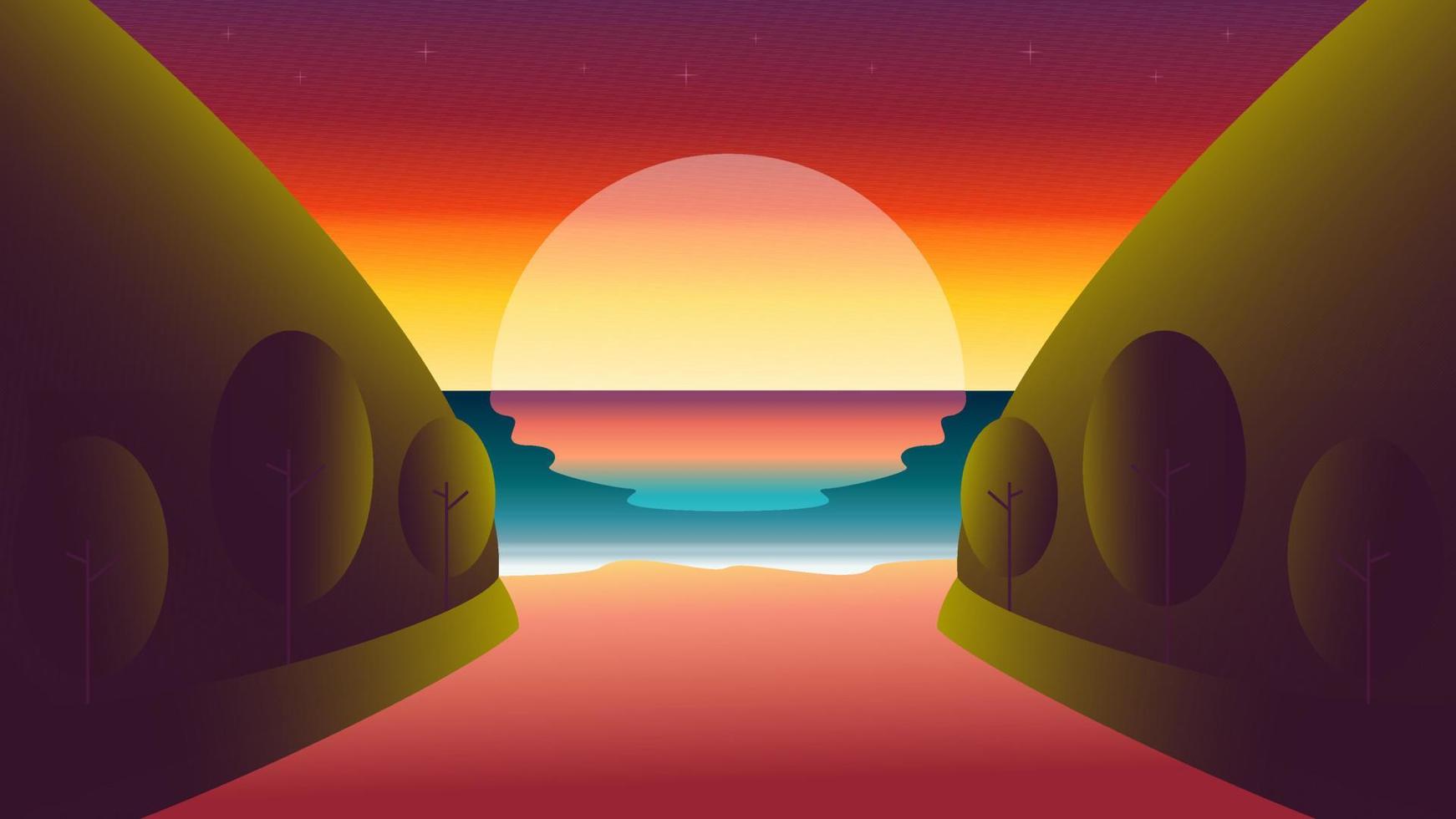 Sunset beach background nature landscape vector illustration