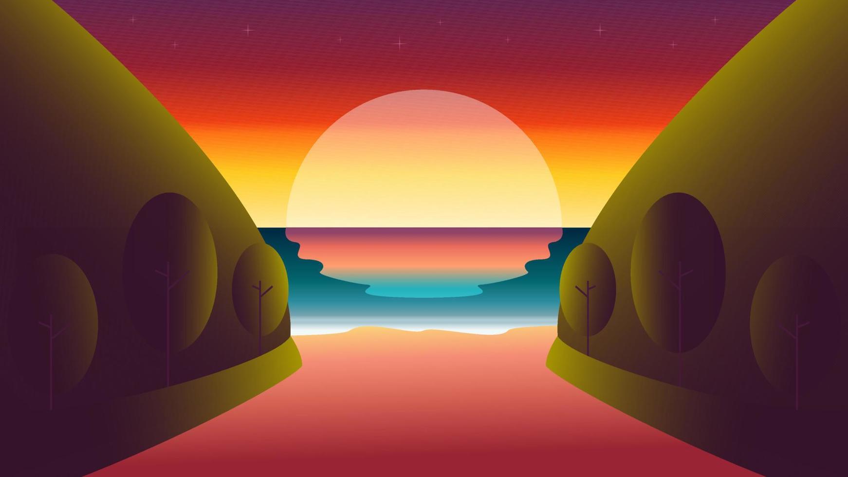 puesta de sol playa fondo naturaleza paisaje vector ilustración