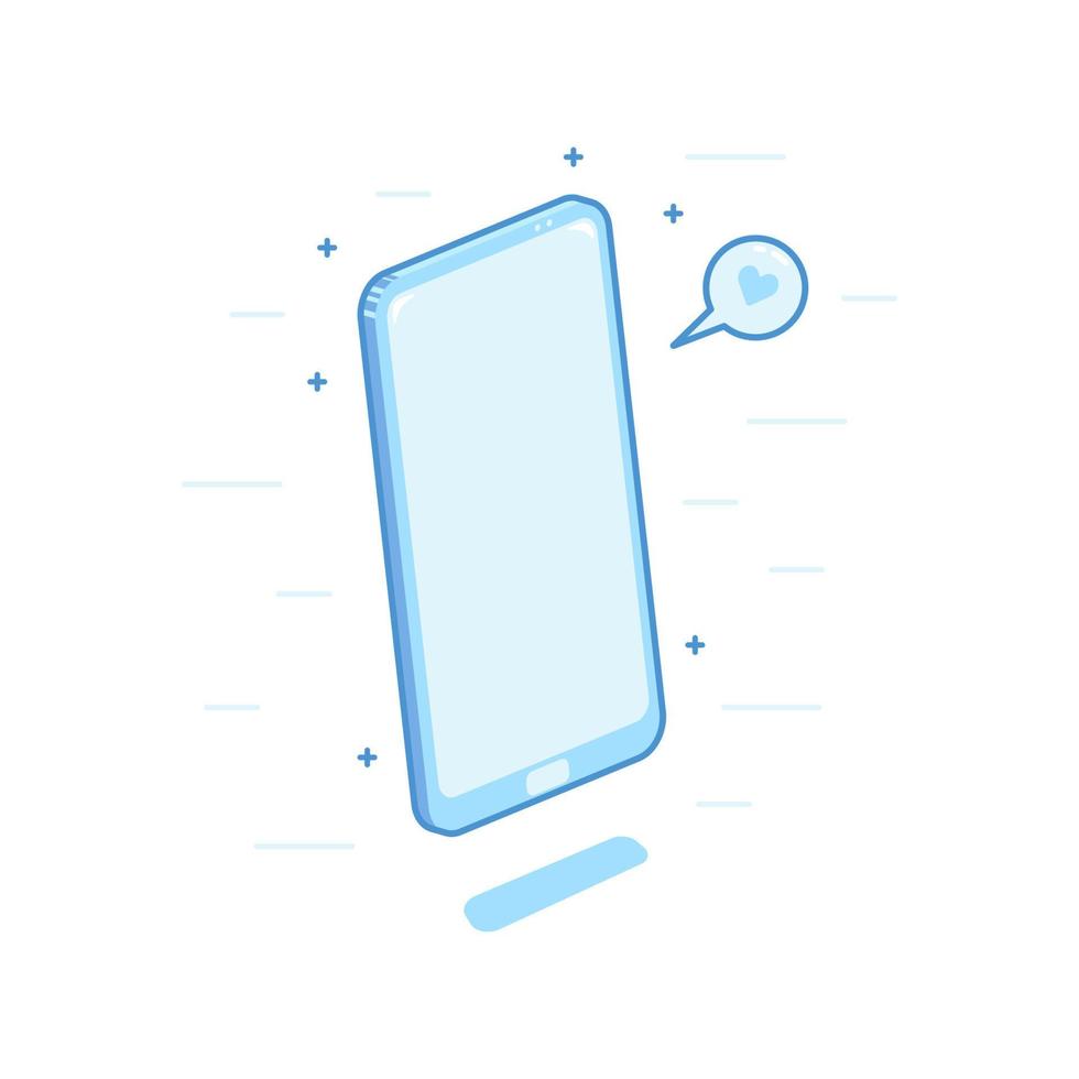 Smartphone with love icon notification illustration in blue outline style vector