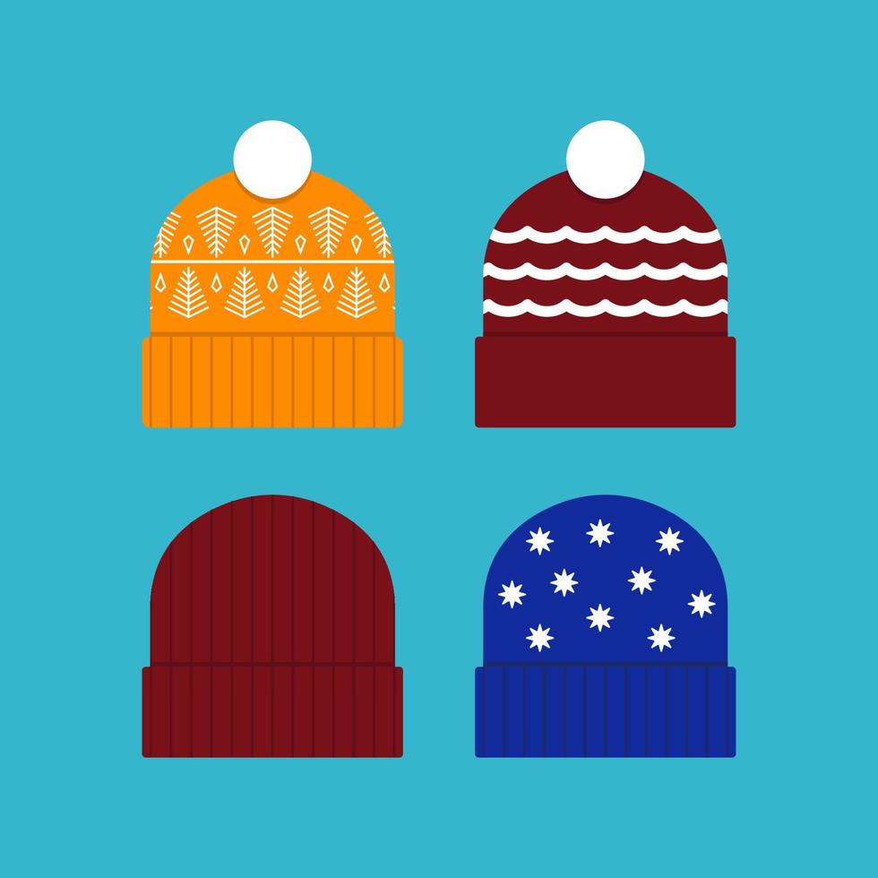 Winter ski hat or beanie icon illustration set vector