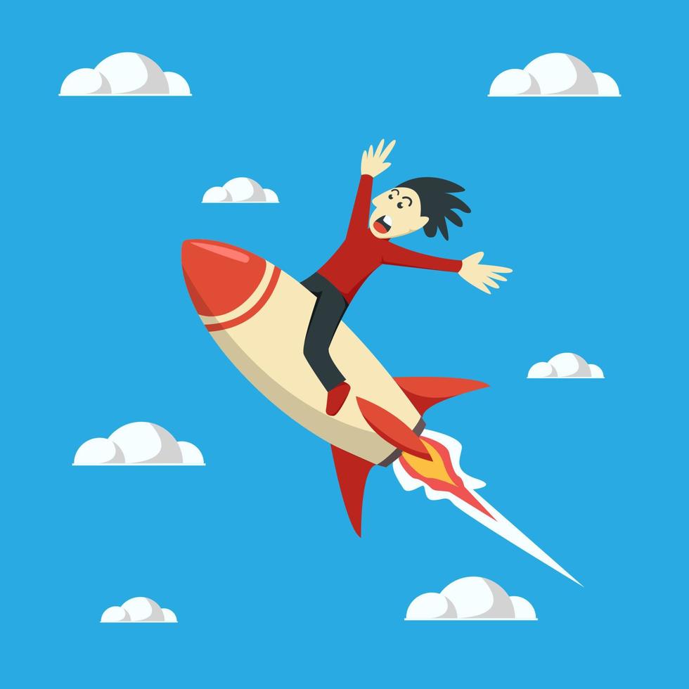 Man fly high with rocket to the sky vector