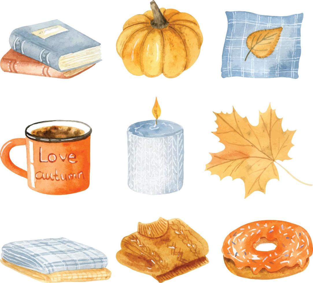 Watercolor autumn set clipart vector