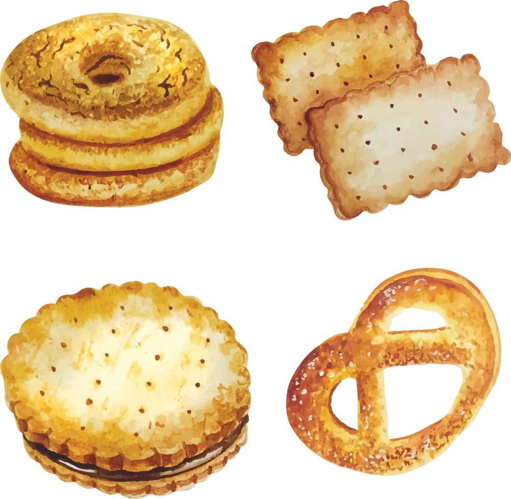 conjunto de acuarelas de galletas dulces de panadería vector