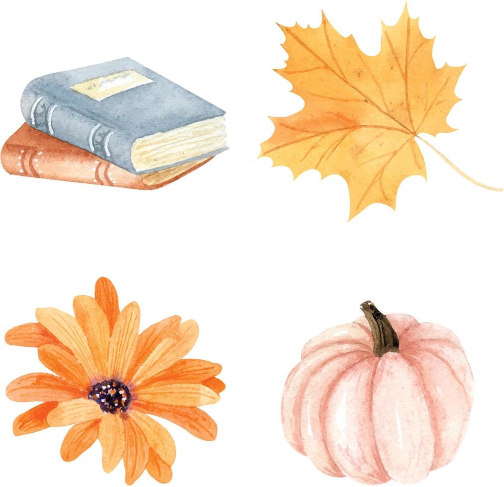 Watercolor autumn set clipart vector